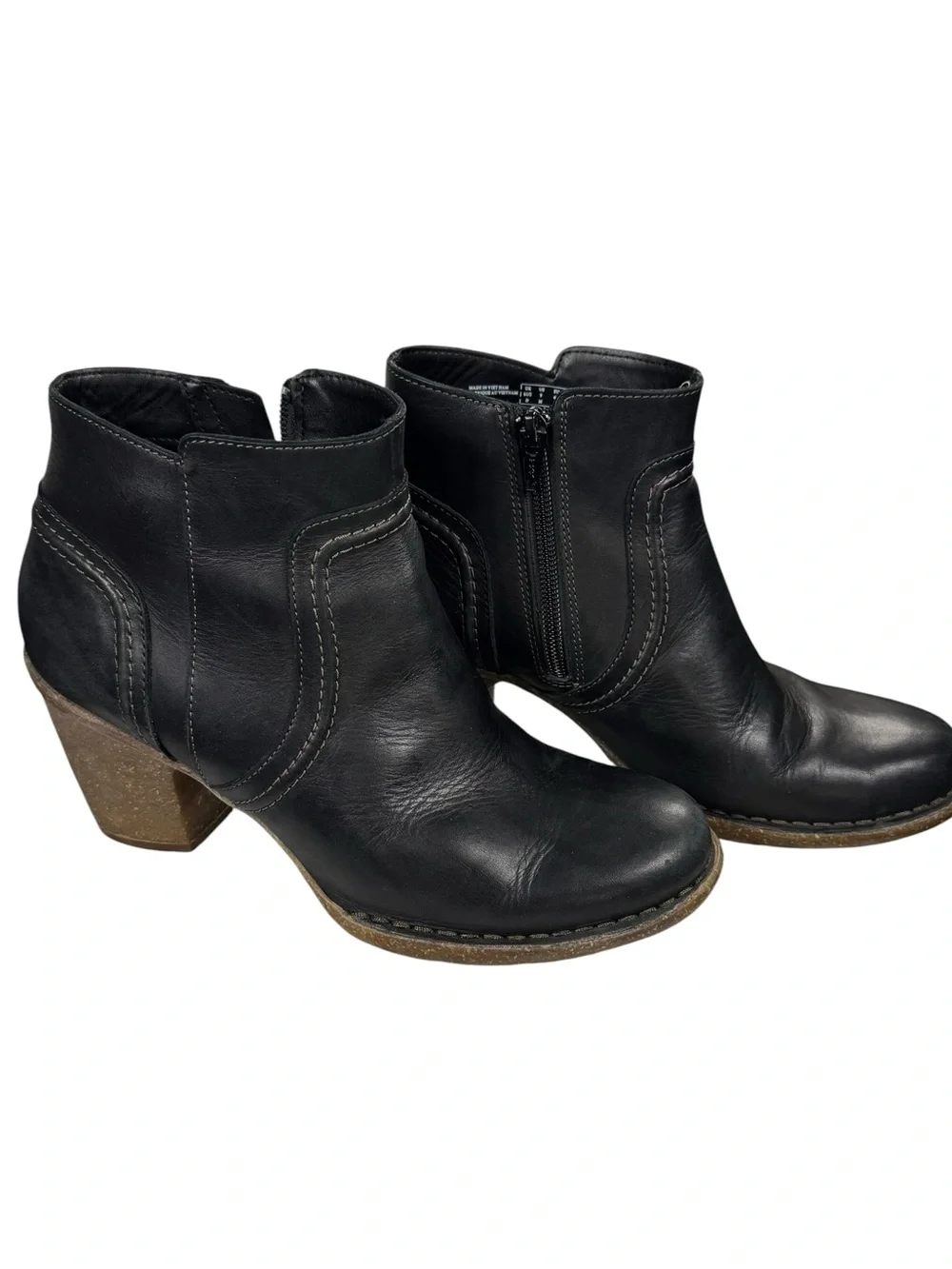 Clarks Black Leather Block Heel Ankle Boots Side Zip Booties Women's Size 9